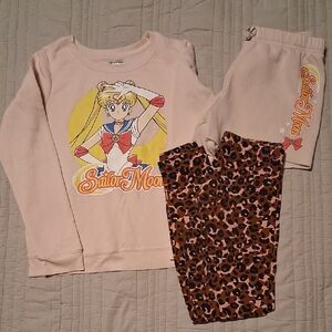 Girls Sailor Moon Matching Set - Pink and Brown With Leggings Bundle XL